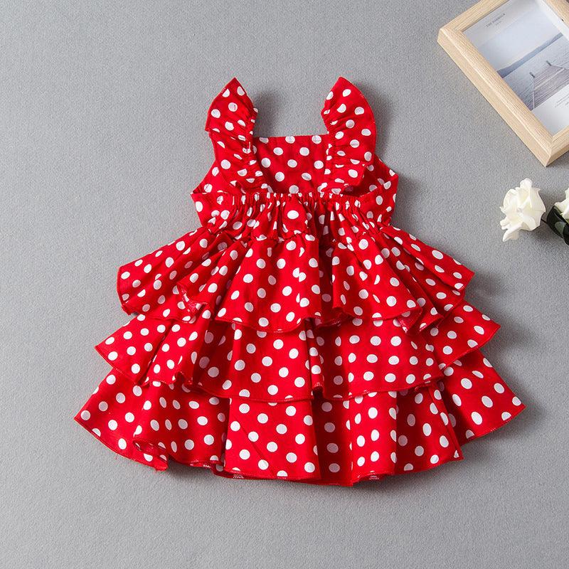 Toddler Kids Girls Red Wave Point Sling Dress Wholesale Girls Dresses - PrettyKid