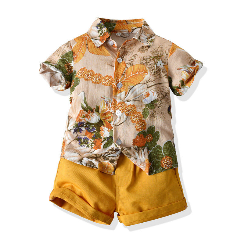 Summer Short-sleeved Flower Shirt Boys Shorts Casual Two-piece - PrettyKid