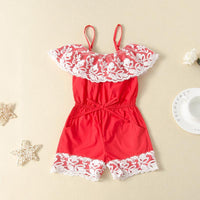 Wholesale Children Girls' Lace Spaghetti-Strap off-Shoulder Jumpsuit - PrettyKid