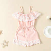 Wholesale Children Girls' Lace Spaghetti-Strap off-Shoulder Jumpsuit - PrettyKid