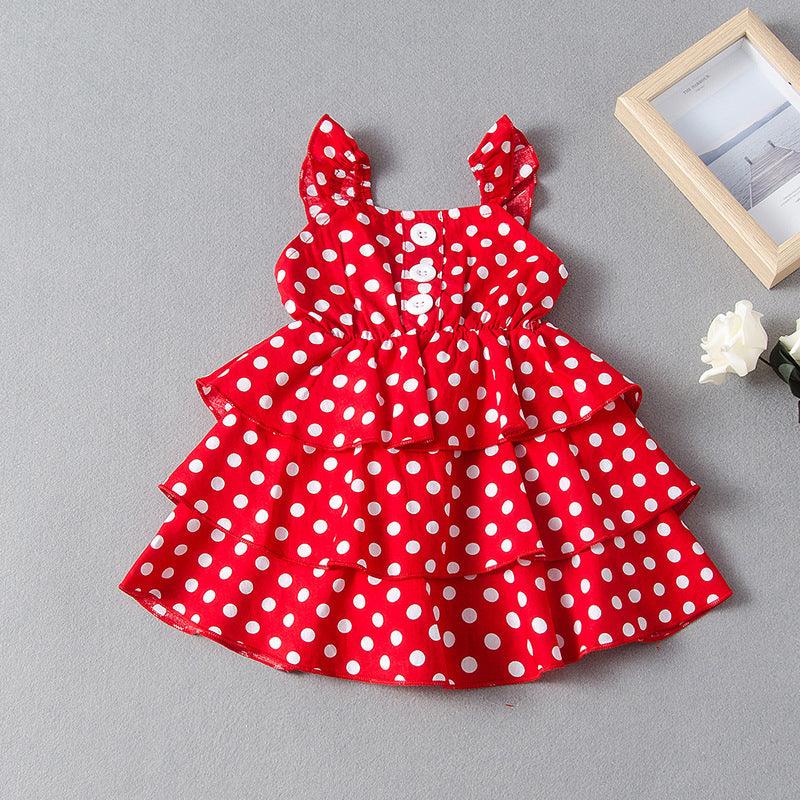 Toddler Kids Girls Red Wave Point Sling Dress Wholesale Girls Dresses - PrettyKid