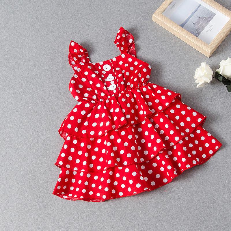 Toddler Kids Girls Red Wave Point Sling Dress Wholesale Girls Dresses - PrettyKid