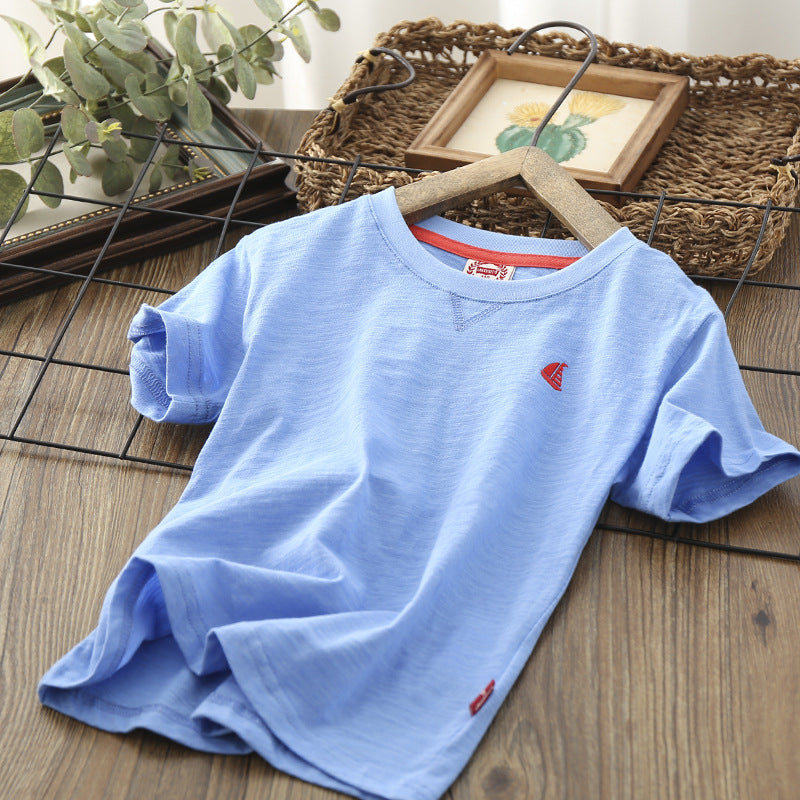 Summer Boys' Solid Cotton Short Sleeve T-Shirt - PrettyKid