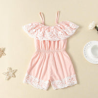 Wholesale Children Girls' Lace Spaghetti-Strap off-Shoulder Jumpsuit - PrettyKid