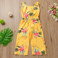 Toddler Kids Girls' Sleeveless Floral Yellow Backless Jumpsuit Trendy Girl Clothes Wholesale - PrettyKid