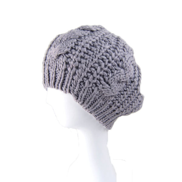 MOQ 3PCS Autumn Winter Woman Twist Knitted Wool Solid Color Warm Beret Hat - PrettyKid