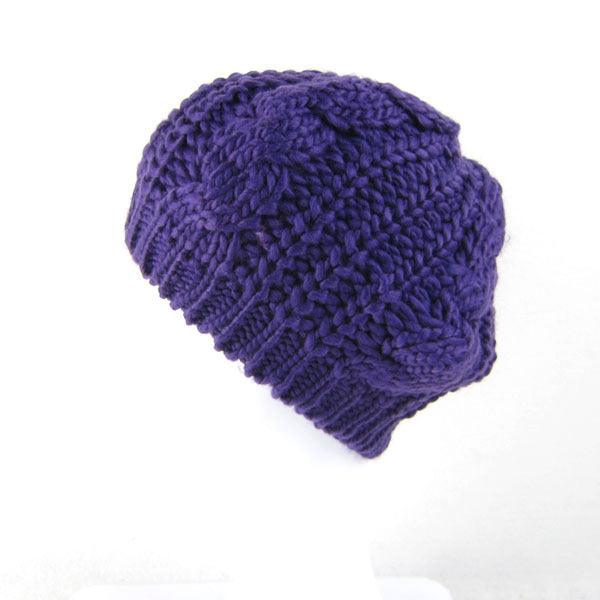 MOQ 3PCS Autumn Winter Woman Twist Knitted Wool Solid Color Warm Beret Hat - PrettyKid