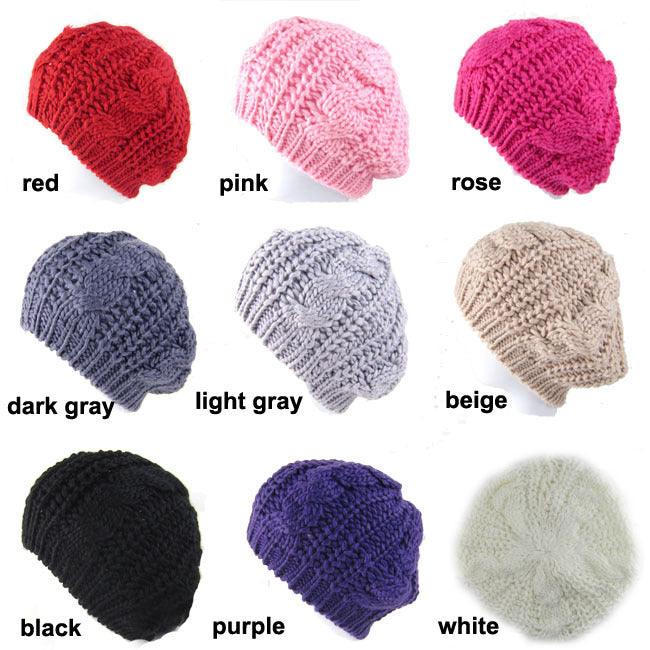 MOQ 3PCS Autumn Winter Woman Twist Knitted Wool Solid Color Warm Beret Hat - PrettyKid