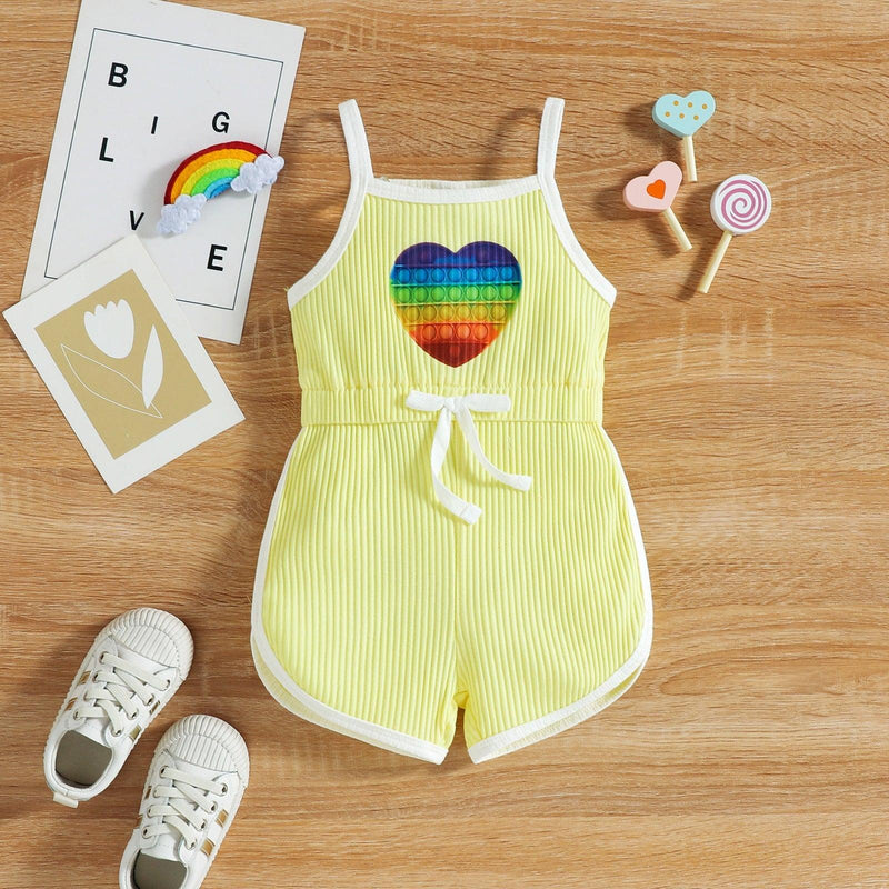 Baby Girl Love Rainbow Print Ribbed Bodysuit Baby Sleeveless Jumpsuit - PrettyKid