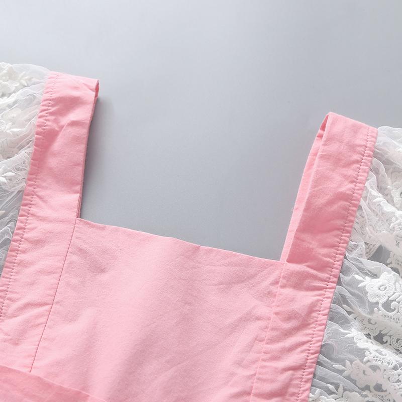 New Summer Girls' Suspender Lace Splice Mesh Dress - PrettyKid
