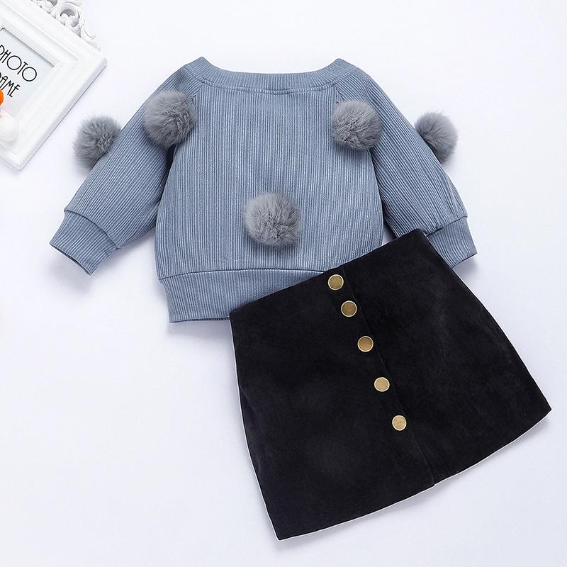 2-piece Plush Ball Sweater & Skirt for Toddler Girl - PrettyKid