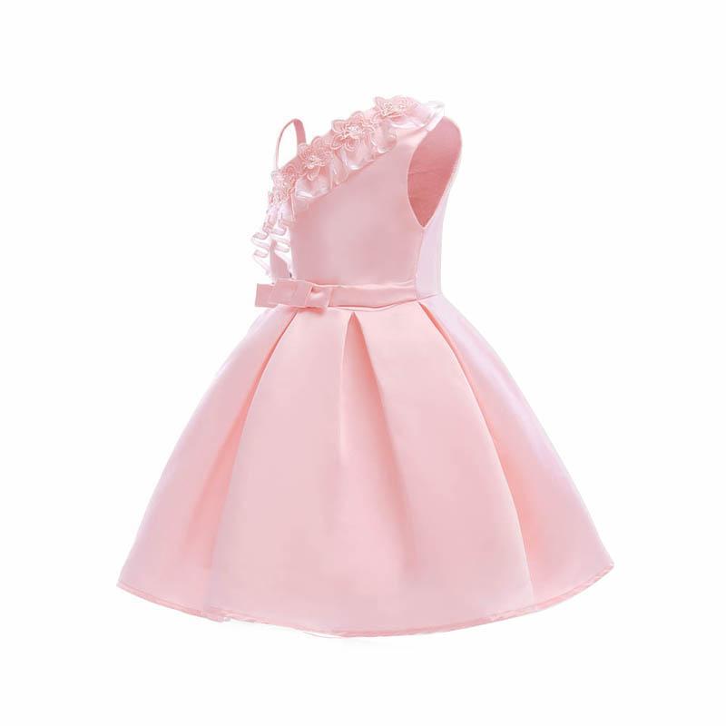 Awesome Flower Lace Pleated One-Shoulder Party Dress - PrettyKid