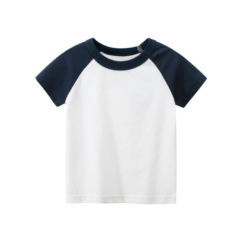 Toddler Kids Solid Cotton Sleeve Stitching T-shirt Top - PrettyKid