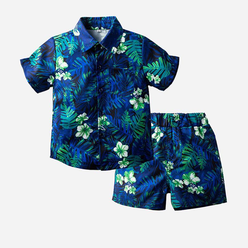 Beach Style Short Sleeve Printed Shirt Casual Suit - PrettyKid