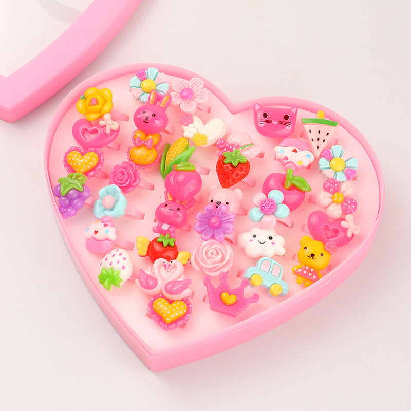 Children's Resin Plastic Cartoon Ring Set Love Box Ring Set Box Wholesale Girl Clothing and Accessories - PrettyKid