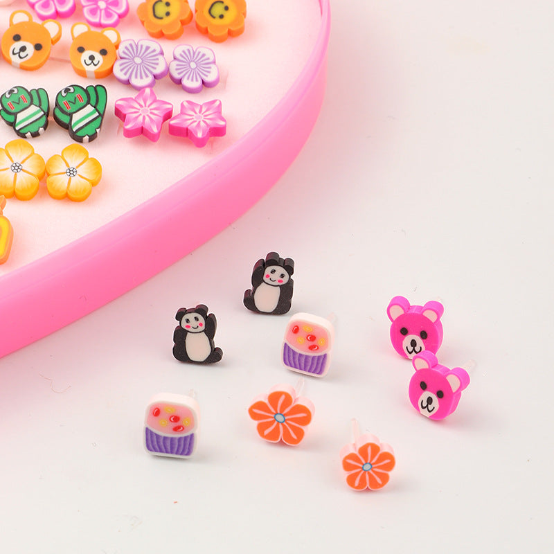 Children's Resin Earrings Set Love Box Earrings Jewelry - PrettyKid