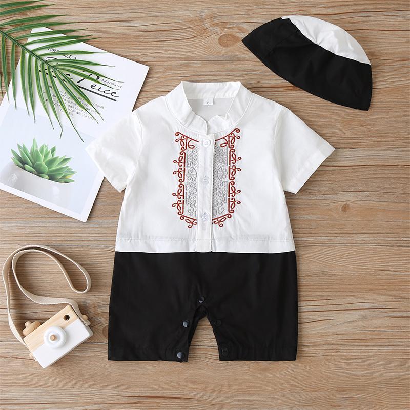 Baby Boy Color-block Embroidery Bodysuit & Hat Children's Clothing - PrettyKid