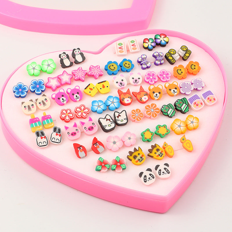 Children's Resin Earrings Set Love Box Earrings Jewelry - PrettyKid