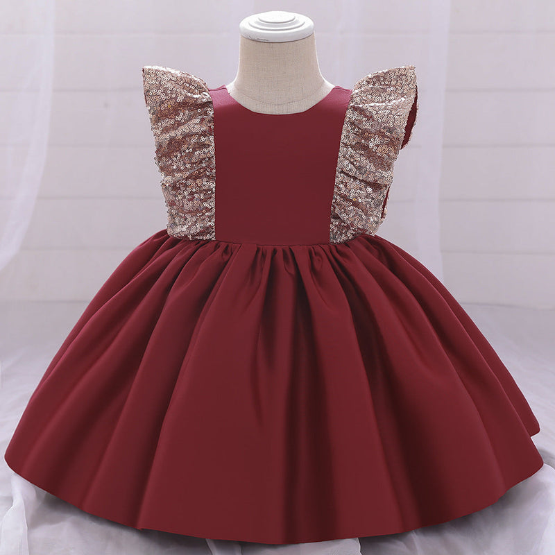 9M-5Y Girls Prom Dresses Forged Sequin Panel Flyer Sleeves Wholesale Baby Clothes - PrettyKid