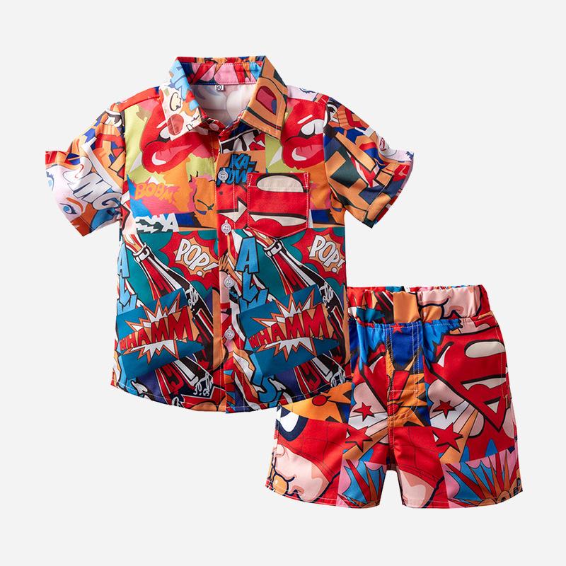 Short-Sleeved Shirt Shorts Vacation Two-Piece Set - PrettyKid