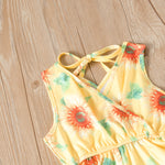 Toddler kids girls' sunflower printed lace-up sleeveless jumpsuit - PrettyKid