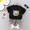 Boys And Girls Teddy Bear Pattern Plaid T-Shirt And Shorts Wholesale Toddler Outfit Sets - PrettyKid