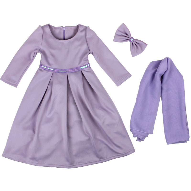 9M-6Y Girls Long Sleeve Dress Long Sleeve Colorblock Round Neck Bow Turban Wholesale Toddler Clothing - PrettyKid