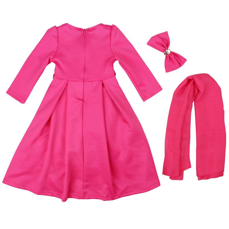 9M-6Y Girls Long Sleeve Dress Long Sleeve Colorblock Round Neck Bow Turban Wholesale Toddler Clothing - PrettyKid