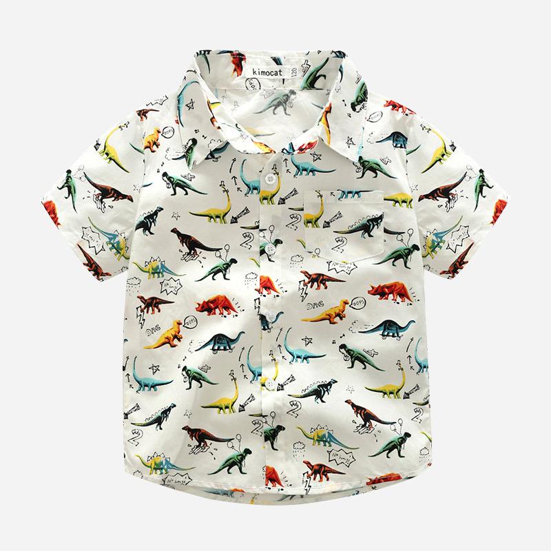 Children's Short-Sleeved Dinosaur Shirt Casual Tops Online - PrettyKid