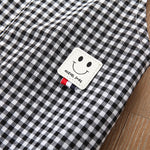 Toddler kids boys Solid color smiling face print short sleeve T-shirt Plaid print suspender Pants Set - PrettyKid