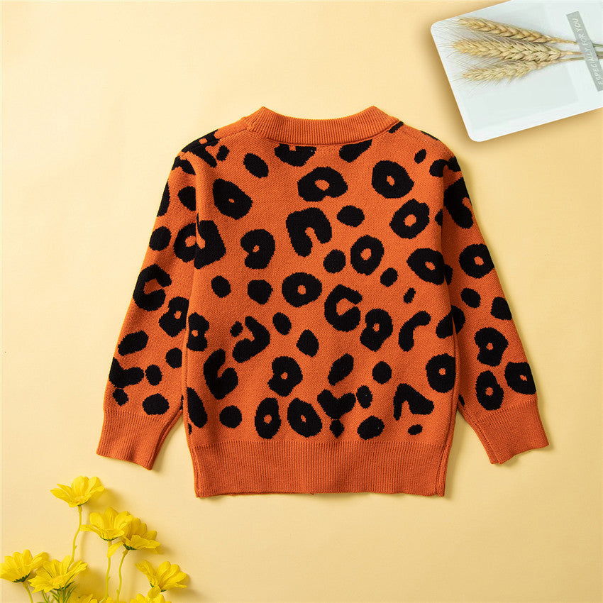 18M-6Y Toddler Girls V-Neck Leopard Print Knit Cardigan Sweater Wholesale Little Girl Clothing - PrettyKid