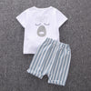 Toddler Kids Boys Solid Color Cartoon Print Short Sleeve T-Shirt Top Striped Shorts Summer Suit - PrettyKid