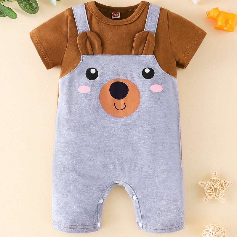 0-18M Baby Fake Two-Pieces Adorable Cartoon Short-Sleeve Jumpsuit Wholesale Baby Clothes In Bulk - PrettyKid