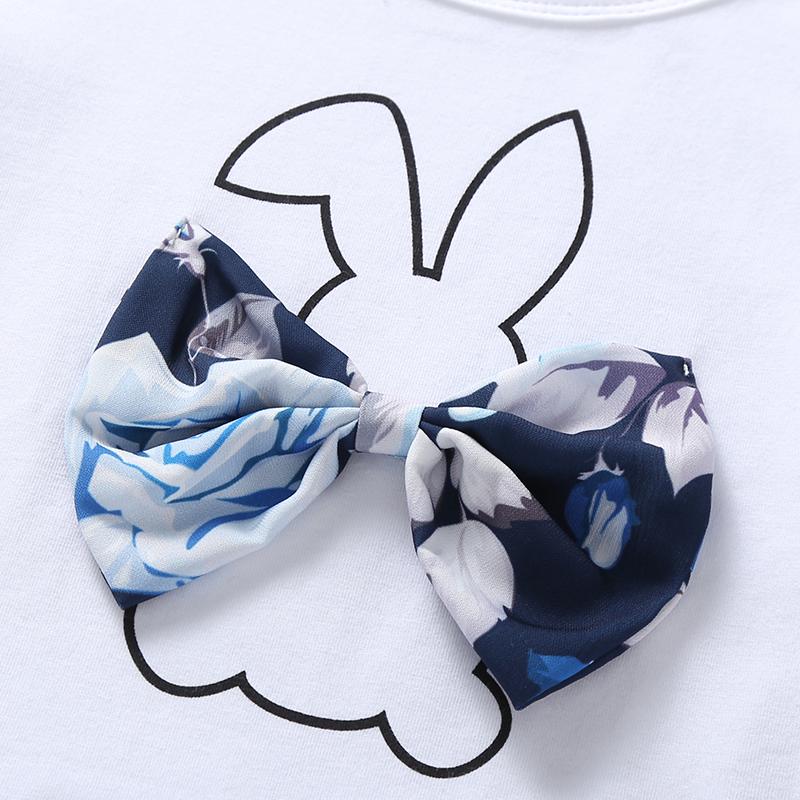 Summer Small And Medium Girls Rabbit Bow Short-Sleeved Printed Dress - PrettyKid