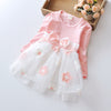 9M-5Y Girls Floral Bow Long Sleeve Mesh Dress Toddler Girl Wholesale Boutique Clothing - PrettyKid
