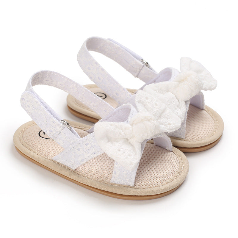 3-18M Cute Baby Girls Shoes Lace Bow Flat Sandals - PrettyKid