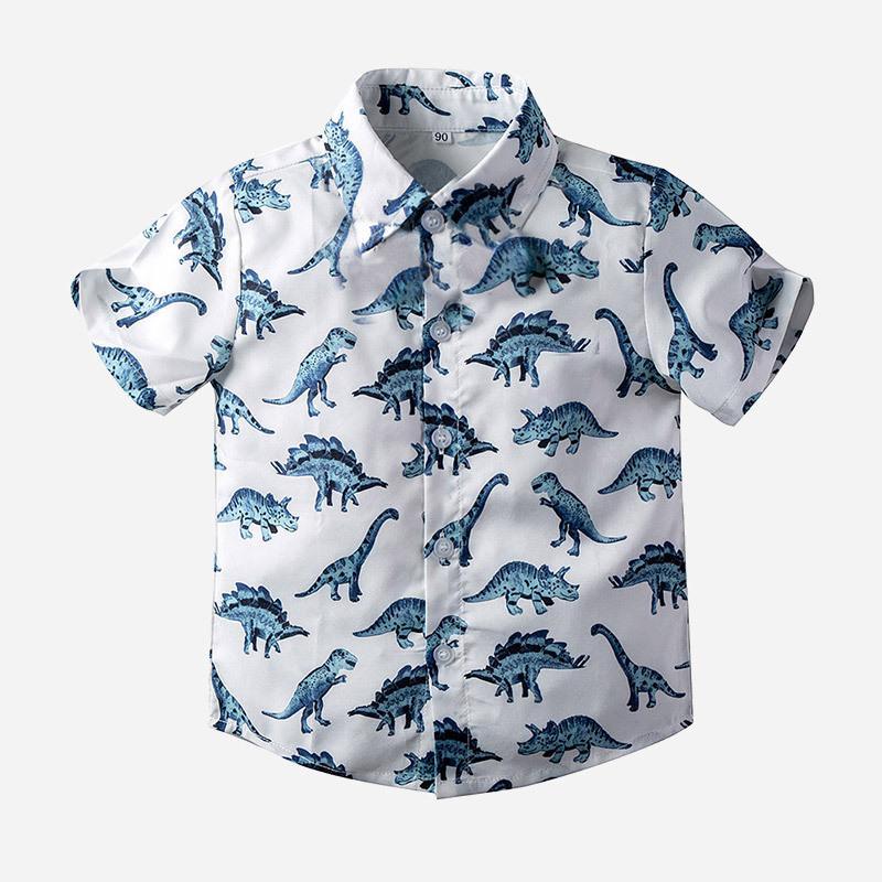 Children's Short-Sleeved Gentleman Bow Tie Cartoon Dinosaur Casual Shirt Online - PrettyKid