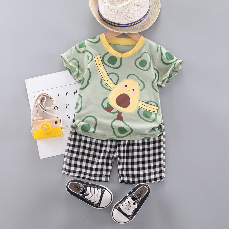 Toddler Boy Cartoon Pineapple Top & Plaid Shorts - PrettyKid