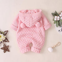 Solid Knit Hooded Jumpsuit for Baby Wholesale children's clothing - PrettyKid