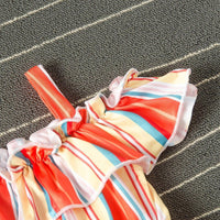 Toddler kids girls rainbow print striped sling jumpsuits - PrettyKid