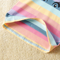 Toddler kids girls' cartoon eye print rainbow stripe round neck short sleeve T shirt - PrettyKid