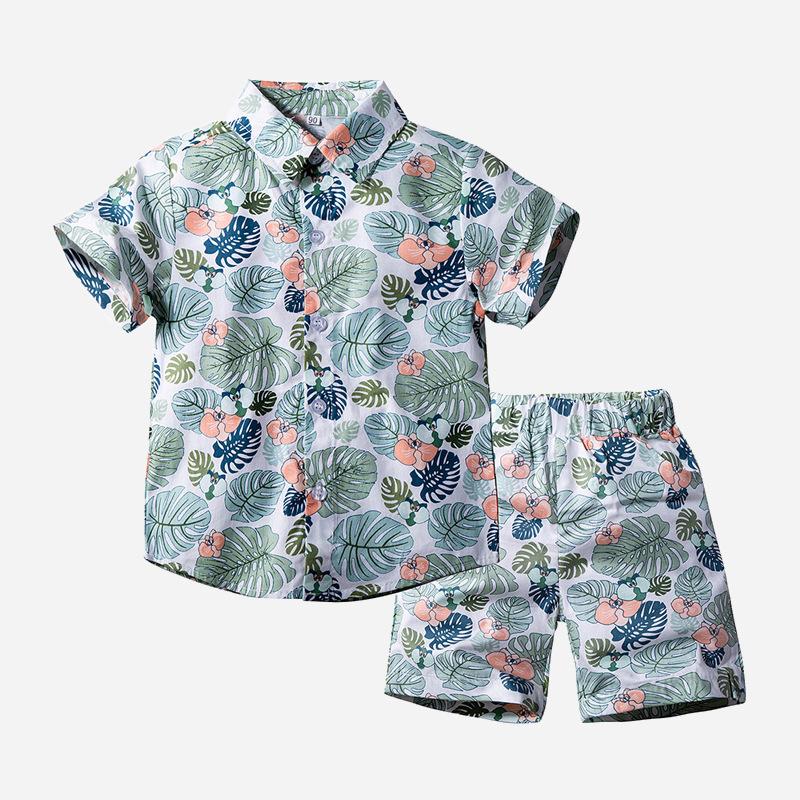 Printed Short-Sleeved Shirt Beach Pants Two-Piece Set - PrettyKid