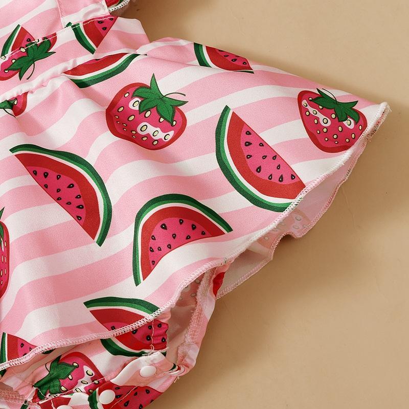 Baby Girl Watermelon Print Bodysuit & Bowknot Headband - PrettyKid