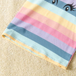 Toddler kids girls' cartoon eye print rainbow stripe round neck short sleeve T shirt - PrettyKid