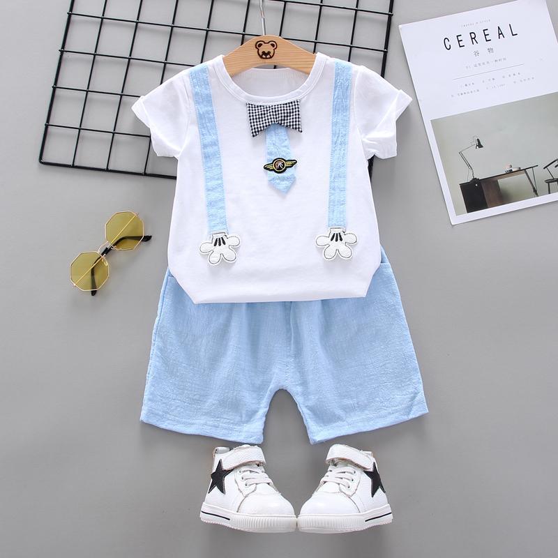 Toddler Boy Bow Tie Graphic T-shirt & Solid Color Shorts Wholesale Children's Clothing - PrettyKid