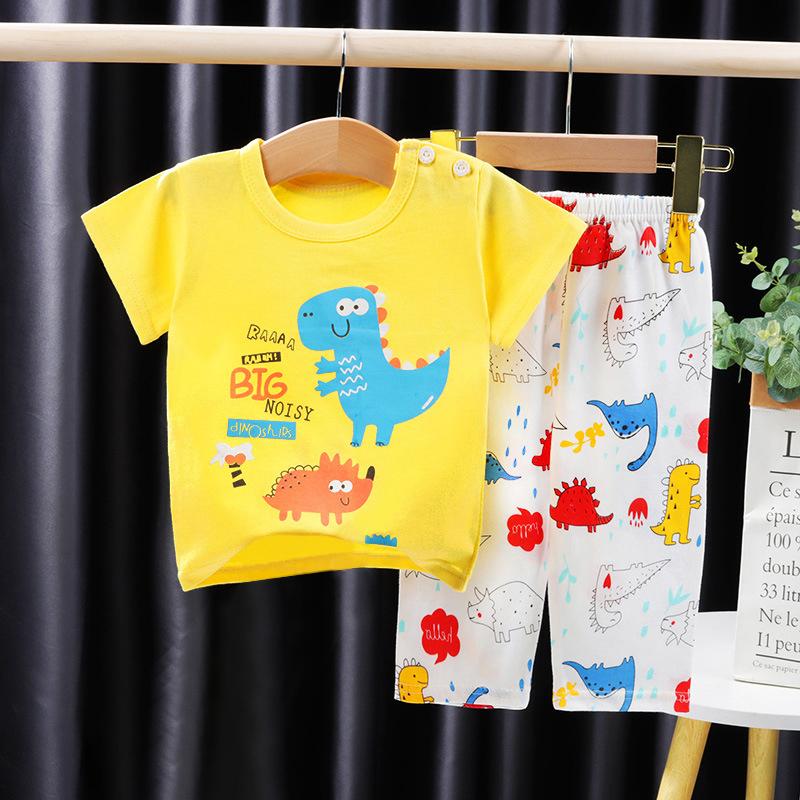 Toddler Boy Cartoon Animal Pattern Letter Print Pajama Top & Capri Pants - PrettyKid