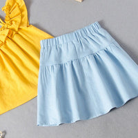 One word shoulder lotus leaf side top A-word skirt set bow skirt set - PrettyKid