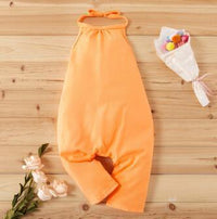 Toddler kids girls summer tie neck exposed jumpsuit - PrettyKid