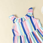 Toddler kids girls' sleeveless colorful striped ruffled dress - PrettyKid