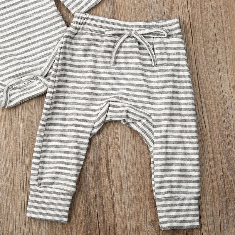 Baby Boys Girls Knitted Stripe Printed Diagonal Button Romper Long Sleeve Suit - PrettyKid